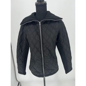 Fuda Women's Black Quilted Sherpa Lined Full Zip Jacket Rib Knit Size M